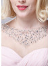 Beaded Blush Pink Chiffon Cutout Back Flowy Prom Dress